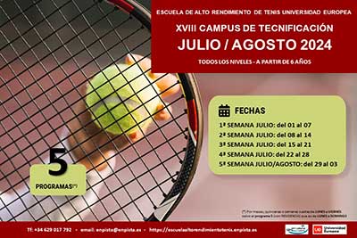 XVIII Campus de Tecnificación de Tenis UE (julio / agosto) 2024