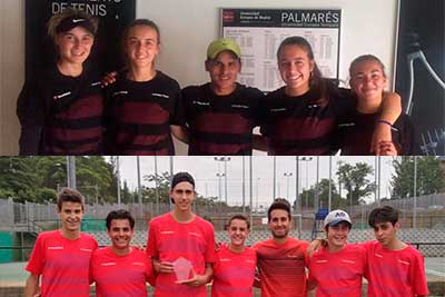 Los equipos masculino y femenino cadetes de tenis de la Universidad Europea campeones de Madrid 2017.