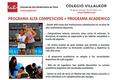 Información sobre el proyecto académico y de alta competición deportiva en tenis del Colegio Villalkor.