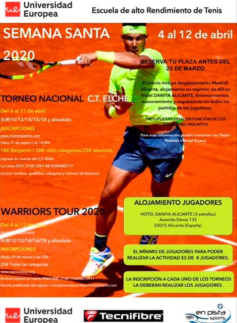 Abiertos los plazos de inscripción para los torneos de tenis Semana Santa 2020