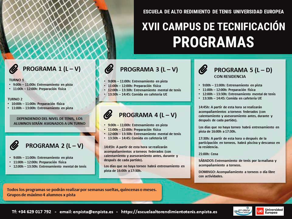 XVII Campus de Tecnificación de Tenis Escuela Alto Rendimiento de Tenis UE (julio / agosto) 2023