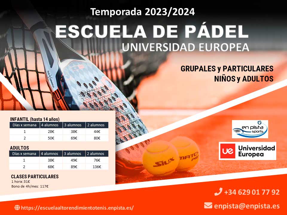 Clases de pádel En Pista Sports UE 2023-2024. Abierto el plazo de inscripción