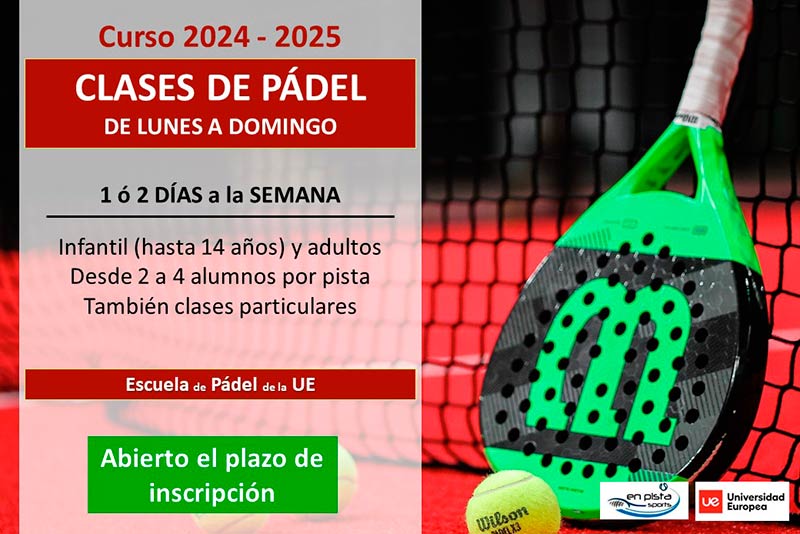 Clases de pádel En Pista Sports UE 2024-2025. Abierto el plazo de inscripción