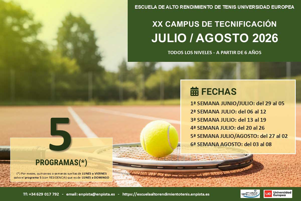 Abierto del plazo de inscripción para el campus de tecnificación de tenis UE 2026
