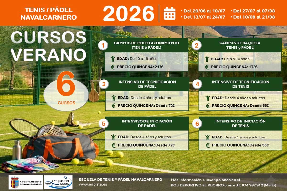 Abierto del plazo de inscripción para los Cursos de verano de tenis y pádel en Navalcarnero 2026